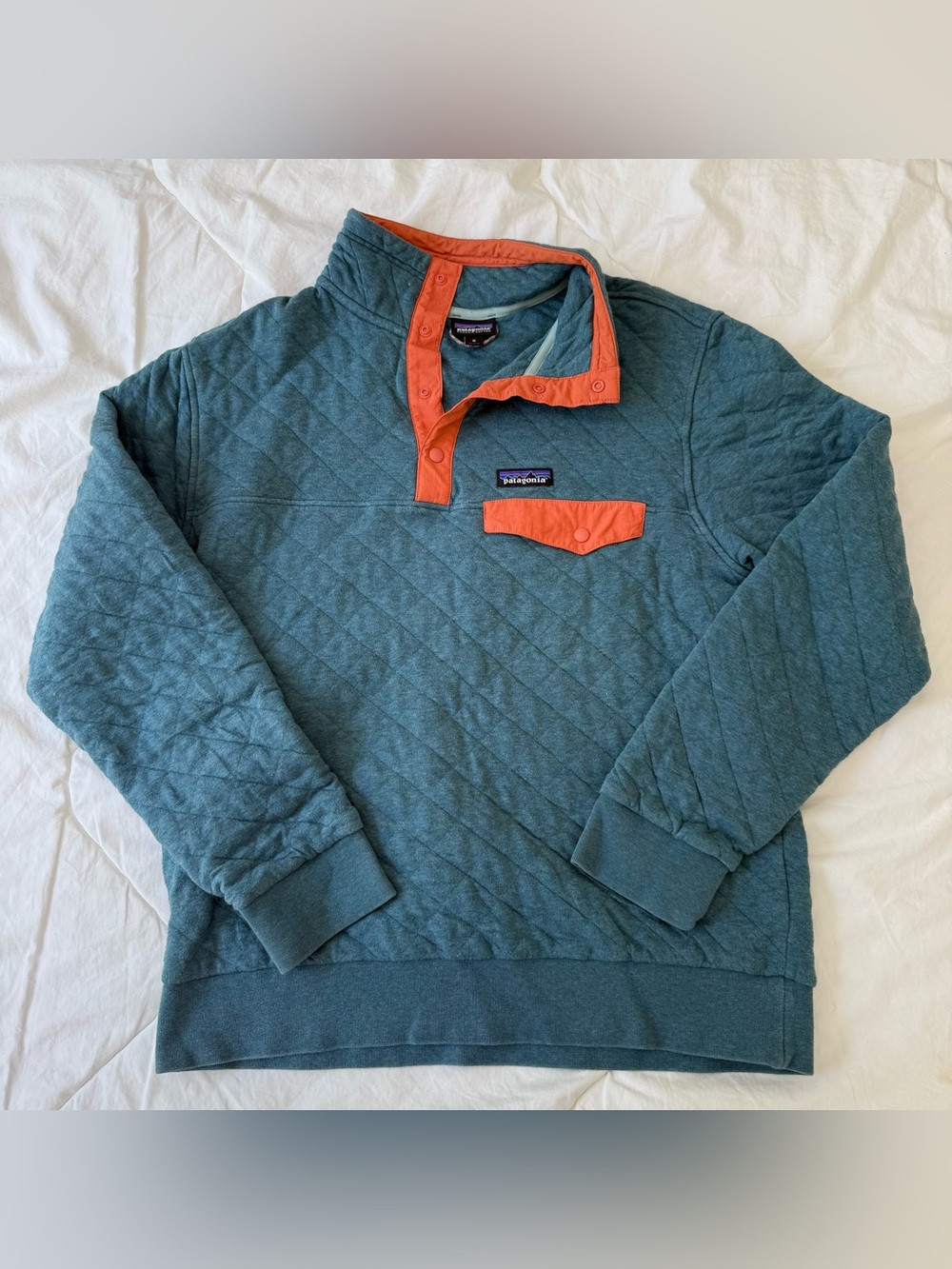 Patagonia Men's Quilted Snap-T Pullover - Teal with Orange Trim
